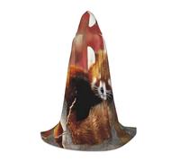 JEJEA Red Panda Print Halloween Cosplay Christmas Party Outfits Hooded Wizard Robe Halloween Cloak Medieval Renaissance