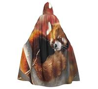 JEJEA Red Panda Print Witch Wizard Hooded Cloak, Adult Halloween Party Cape, For Witch Vampire Cosplay Costume