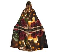 JEJEA Red Rose and Wine Romantic Lovers print Halloween Hooded Cloak Cape Unisex for Cosplay, Christmas Party Favors Witchy Outfits