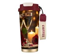 JEJEA Red Rose and Wine Romantic Lovers Print Stainless Steel Insulated Mugs, Double Wall Coffee Cups, Coffee Travel Mug for Home Office