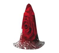 JEJEA Red Rose Flower Print Halloween Cosplay Christmas Party Outfits Hooded Wizard Robe Halloween Cloak Medieval Renaissance