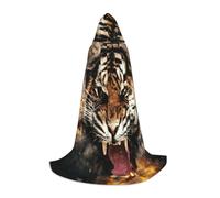 JEJEA Roaring Tiger Print Halloween Cosplay Christmas Party Outfits Hooded Wizard Robe Halloween Cloak Medieval Renaissance