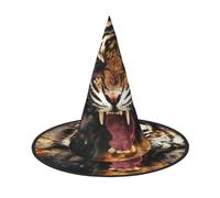 JEJEA Roaring Tiger Print Women'S Large Witch Hat Witch Hat Witches Hats Halloween Cosplay Party Accessory