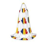 JEJEA Romania Flag Map Print Halloween Cosplay Christmas Party Outfits Hooded Wizard Robe Halloween Cloak Medieval Renaissance