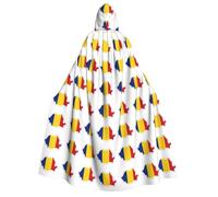 JEJEA Romania Flag Map print Halloween Hooded Cloak Cape Unisex for Cosplay, Christmas Party Favors Witchy Outfits