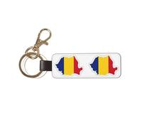 JEJEA Romania Flag Map Print Leather Car Keychain Cute Key Chain, Key Chains Accessories For Car Keys For Women Men