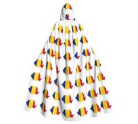 JEJEA Romania Flag Map Print Witch Wizard Hooded Cloak, Adult Halloween Party Cape, For Witch Vampire Cosplay Costume