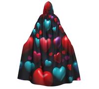 JEJEA Romantic Red Heart print Halloween Hooded Cloak Cape Unisex for Cosplay, Christmas Party Favors Witchy Outfits