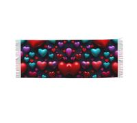 JEJEA Romantic Red Heart Print Print Faux Cashmere Scarf With Tassels, Soft Warm Winter Scarf, Stylish Wrap For Women Men