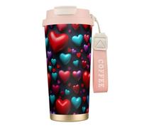 JEJEA Romantic Red Heart Print Stainless Steel Insulated Mugs, Double Wall Coffee Cups, Coffee Travel Mug for Home Office