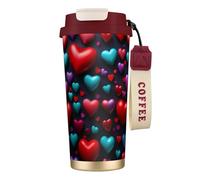 JEJEA Romantic Red Heart Print Stainless Steel Insulated Mugs, Double Wall Coffee Cups, Coffee Travel Mug for Home Office