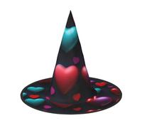 JEJEA Romantic Red Heart Print Women'S Large Witch Hat Witch Hat Witches Hats Halloween Cosplay Party Accessory