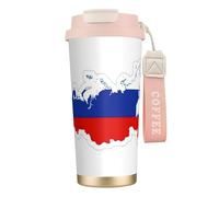 JEJEA Russian Flag Map Print Stainless Steel Insulated Mugs, Double Wall Coffee Cups, Coffee Travel Mug for Home Office