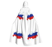 JEJEA Russian Flag Map Print Witch Wizard Hooded Cloak, Adult Halloween Party Cape, For Witch Vampire Cosplay Costume