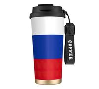 JEJEA Russian Flag Print Stainless Steel Insulated Mugs, Double Wall Coffee Cups, Coffee Travel Mug for Home Office