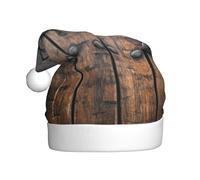 JEJEA Rustic Stall Wooden Door Print Gorros De Navidad Para Adultos, Santa Hats For Funny, Novelty Christmas Hats, For Xmas Party