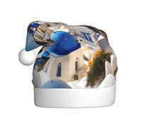 JEJEA Santorini Greek Island Sea View Print Gorros De Navidad Para Adultos, Santa Hats For Funny, Novelty Christmas Hats, For Xmas Party