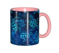 JEJEA Sea Turtle-Blue Print 11 Oz Pottery Mug, Ceramic Coffee Cups Elegant Tea Mugs with Gift Box for Women with 6 Colors