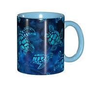 JEJEA Sea Turtle-Blue Print 11 Oz Pottery Mug, Ceramic Coffee Cups Elegant Tea Mugs with Gift Box for Women with 6 Colors