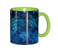 JEJEA Sea Turtle-Blue Print 11 Oz Pottery Mug, Ceramic Coffee Cups Elegant Tea Mugs with Gift Box for Women with 6 Colors