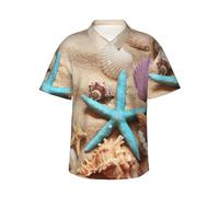 JEJEA Shells On The Beach Print Hawaiian Shirt for Men, Short Sleeve Button Down, Summer Beach Shirts,Casual Cuban Top Black