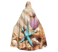 JEJEA Shells On The Beach Print Witch Wizard Hooded Cloak, Adult Halloween Party Cape, For Witch Vampire Cosplay Costume