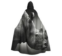 JEJEA South Africa Rhino Print Witch Wizard Hooded Cloak, Adult Halloween Party Cape, For Witch Vampire Cosplay Costume