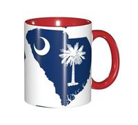 JEJEA South Carolina Flag Map Print 11 Oz Pottery Mug, Ceramic Coffee Cups Elegant Tea Mugs with Gift Box for Women with 6 Colors