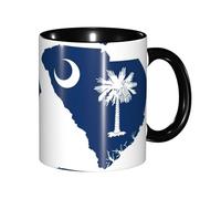 JEJEA South Carolina Flag Map Print 11 Oz Pottery Mug, Ceramic Coffee Cups Elegant Tea Mugs with Gift Box for Women with 6 Colors