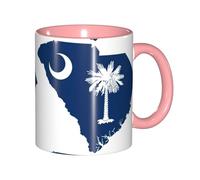JEJEA South Carolina Flag Map Print 11 Oz Pottery Mug, Ceramic Coffee Cups Elegant Tea Mugs with Gift Box for Women with 6 Colors