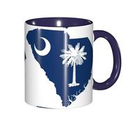 JEJEA South Carolina Flag Map Print 11 Oz Pottery Mug, Ceramic Coffee Cups Elegant Tea Mugs with Gift Box for Women with 6 Colors