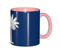 JEJEA South Carolina Flag Print 11 Oz Pottery Mug, Ceramic Coffee Cups Elegant Tea Mugs with Gift Box for Women with 6 Colors