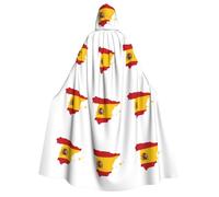 JEJEA Spanish Flag Map print Halloween Hooded Cloak Cape Unisex for Cosplay, Christmas Party Favors Witchy Outfits