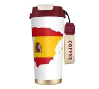 JEJEA Spanish Flag Map Print Stainless Steel Insulated Mugs, Double Wall Coffee Cups, Coffee Travel Mug for Home Office