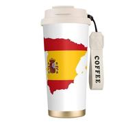 JEJEA Spanish Flag Map Print Stainless Steel Insulated Mugs, Double Wall Coffee Cups, Coffee Travel Mug for Home Office