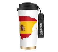 JEJEA Spanish Flag Map Print Stainless Steel Insulated Mugs, Double Wall Coffee Cups, Coffee Travel Mug for Home Office