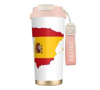 JEJEA Spanish Flag Map Print Stainless Steel Insulated Mugs, Double Wall Coffee Cups, Coffee Travel Mug for Home Office