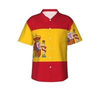 JEJEA Spanish Flag Print Hawaiian Shirt for Men, Short Sleeve Button Down, Summer Beach Shirts,Casual Cuban Top Black