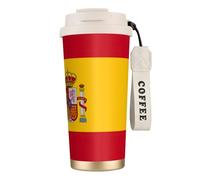 JEJEA Spanish Flag Print Stainless Steel Insulated Mugs, Double Wall Coffee Cups, Coffee Travel Mug for Home Office