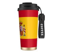 JEJEA Spanish Flag Print Stainless Steel Insulated Mugs, Double Wall Coffee Cups, Coffee Travel Mug for Home Office