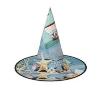JEJEA Starfish Lighthouse Beach Print Women'S Large Witch Hat Witch Hat Witches Hats Halloween Cosplay Party Accessory