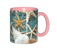 JEJEA Starfish Seashell Beach Print 11 Oz Pottery Mug, Ceramic Coffee Cups Elegant Tea Mugs with Gift Box for Women with 6 Colors