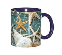 JEJEA Starfish Seashell Beach Print 11 Oz Pottery Mug, Ceramic Coffee Cups Elegant Tea Mugs with Gift Box for Women with 6 Colors