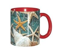 JEJEA Starfish Seashell Beach Print 11 Oz Pottery Mug, Ceramic Coffee Cups Elegant Tea Mugs with Gift Box for Women with 6 Colors