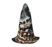 JEJEA Steam Locomotive Train Print Halloween Cosplay Christmas Party Outfits Hooded Wizard Robe Halloween Cloak Medieval Renaissance