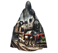 JEJEA Steam Locomotive Train print Halloween Hooded Cloak Cape Unisex for Cosplay, Christmas Party Favors Witchy Outfits