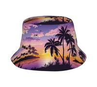 JEJEA Summer Palm Tree Print Bucket Hat for Men Women,Packable Reversible Printed Sun Hats,Fisherman Outdoor Summer Black