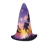 JEJEA Summer Palm Tree Print Halloween Cosplay Christmas Party Outfits Hooded Wizard Robe Halloween Cloak Medieval Renaissance