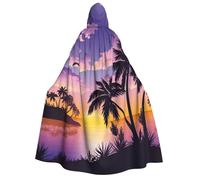 JEJEA Summer Palm Tree print Halloween Hooded Cloak Cape Unisex for Cosplay, Christmas Party Favors Witchy Outfits