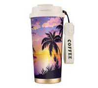 JEJEA Summer Palm Tree Print Stainless Steel Insulated Mugs, Double Wall Coffee Cups, Coffee Travel Mug for Home Office